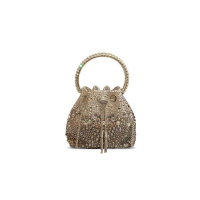 JIMMY CHOO BON BON GREY SATIN BAG WITH CRYSTALS (15*14*9.5cm)